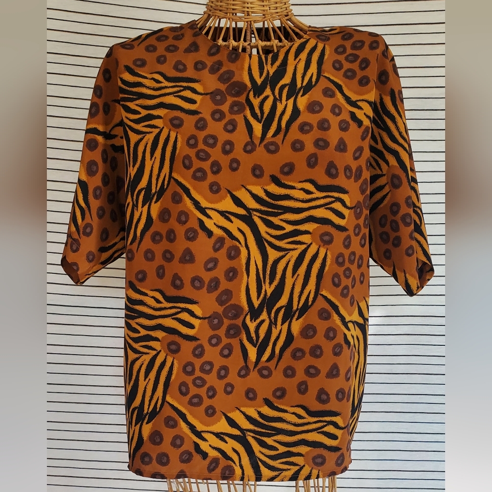 VINTAGE ANIMAL PRINT BLOUSE MEDIUM